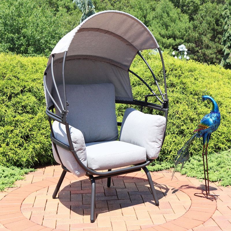 Sunnydaze Modern Luxury Patio Lounge Chair with Retractable Shade - Powder-Coated Aluminum Frame with Polyester Cushions and Canopy, 4 of 15