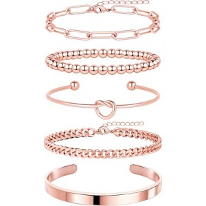 14K Gold Plated Chunky Cuff Bracelet Set for Women with Tie Knot Cuban Rope Paperclip Beaded Designs, Non Tarnish - 1 of 4