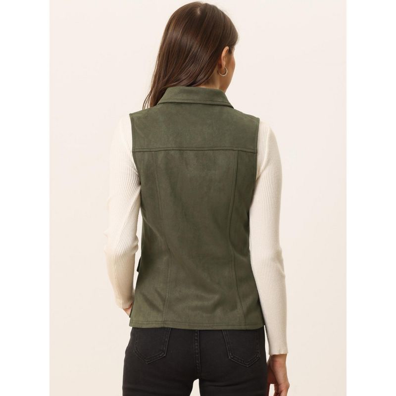Allegra K Women's Buttoned Sleeveless Faux Suede Utility Vest with Cargo Pocket, 4 of 6
