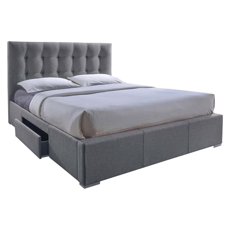 Sarter Contemporary Grid-Tufted Fabric Upholstered Storage Bed with 2-drawer - Gray (King) - Baxton Studio, 1 of 4
