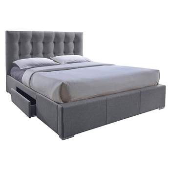 Sarter Contemporary Grid-Tufted Fabric Upholstered Storage Bed with 2-drawer - Gray (King) - Baxton Studio