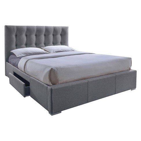 Sarter Contemporary Grid Tufted Fabric, Tufted Bed With Storage King