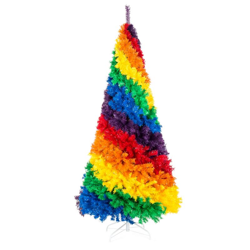 Best Choice Products 7ft Artificial Colorful Rainbow Christmas Tree, Full Fir Holiday Decor w/ 1,213 Tips, Metal Stand, 1 of 9