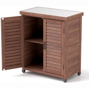 MOEPISY Potting Bench with Storage Cabinet and Metal Table Top - 1 of 4