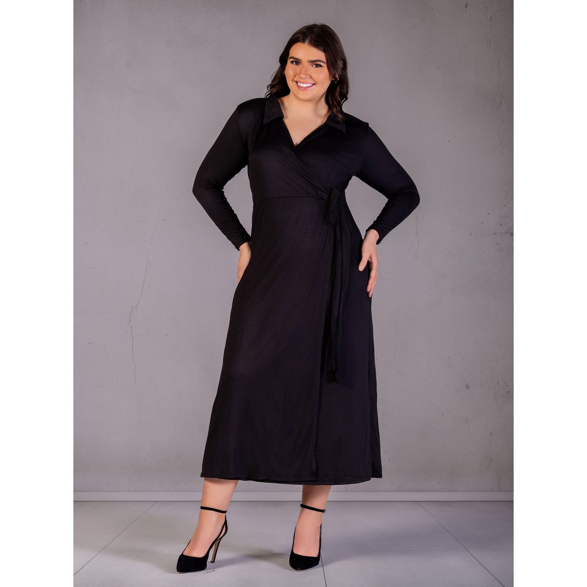 Plus Size Comfortable Collared Wrap Maxi Dress - 24seven Comfort Apparel™ - thumbnail 5