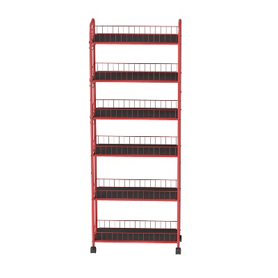 VYNXARIA 6 Tier Slim Rolling Storage Cart, Metal Mobile Shelving Unit with Wheels, Rack with Baskets for Kitchen,Bathroom,Office Laundry,Red