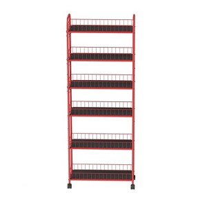 VYNXARIA 6 Tier Slim Rolling Storage Cart, Metal Mobile Shelving Unit with Wheels, Rack with Baskets for Kitchen,Bathroom,Office Laundry,Red - 1 of 4