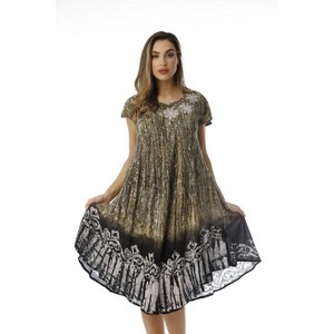Riviera Sun Rayon Crepe Batik Marble Short Sleeve Umbrella Dress - 1 of 3