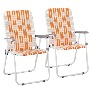 FURNIinspire Outdoor Portable Chair Set of 2 Webbed Lightweight and Durable for Outdoor Activities, Orange White, 21.7"*22.8"*36.6" - 1 of 4