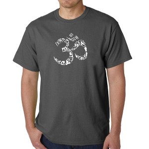 LA Pop Art Men's Word Art T-shirt - THE OM SYMBOL OUT OF YOGA POSES - 1 of 4