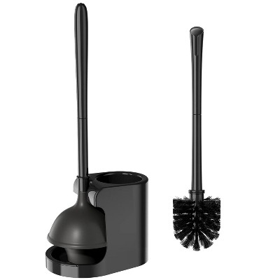 LunaLulinlk 2-in-1 Toilet Bowl Brush Plunger Set Toilet Brush Bristle Plunger Combo, Bathroom Cleaning Tools Combo with Caddy Stand, 1 Set, Black
