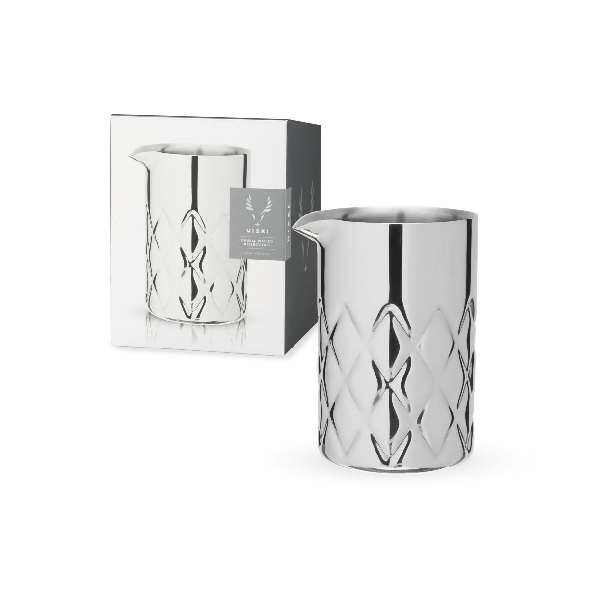 Viski Double Walled Stainless Steel Mixing Glass for Stirred Drinks, Martini, Rum and Tequila Cocktails, Gifts for Cocktail Lovers, Home Bar, 18.6 oz