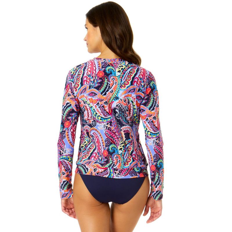 Anne Cole Women's Paisley Parade Long Sleeve Zip Front Rash Guard Top, 2 of 5