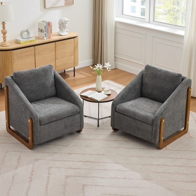 Modern Chenille Fabric Upholstered Side Chairs Set Of 2,Accent Lounge Chair With Wood Frame,Wooden Lounge Armrests Chair-Coolbibila