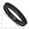 Black Bow Jewelry Black Plated Stainless Steel & Black Leather Strand Bracelet, 8.5 Inch - 4 of 4