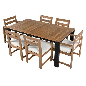 TiramisuBest 7-Piece Outdoor PE Rattan Wicker Dining Set - Acacia Wood Tabletop, Stackable Armrest Chairs,Cushions (Brown) - 1 of 4