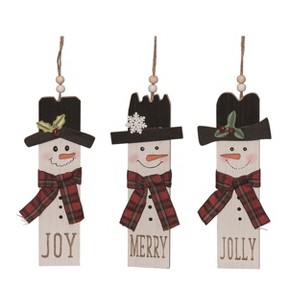 Transpac MDF Rustic Snowman Ornament Set of 3 Christmas Home Decorations - 1 of 1