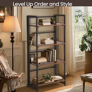 Industrial Bookshelf, Folding Bookcase, 4-Tier Ladder Shelf, Wood Look Accent Furniture with Metal Frame, for Home Office - 1 of 4
