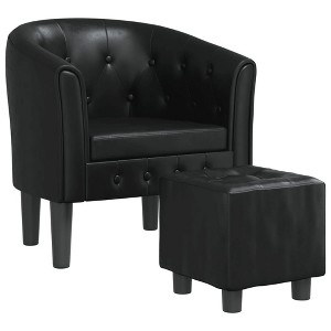 vidaXL Modern Tub Chair with Footstool in Elegant Black Faux Leather - Comfort Enhanced with Padded Seat and Backrest for Living Room - 1 of 4