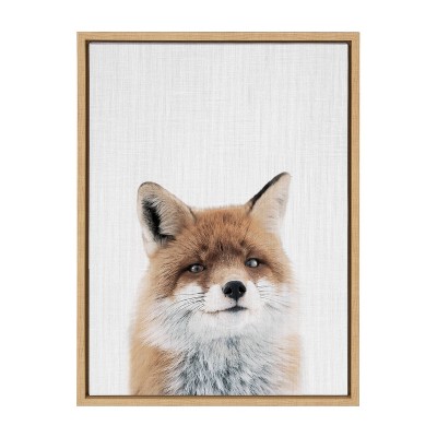 Fox Animal Print on Canvas with Natural Wood Frame