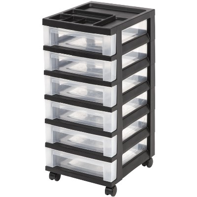 Black and Clear 6-Drawer Plastic Rolling Storage Cart