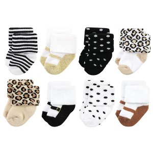 Hudson Baby Cotton Rich Newborn and Terry Socks, Neutral Leopard - 1 of 4