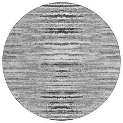 Silver Gray And Charcoal Striped Washable Indoor Outdoor Area Rug