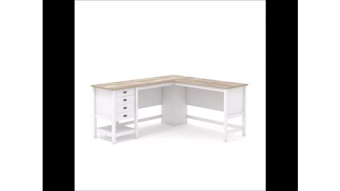 Cottage Road L-Shaped Desk with Oak Finished Top Soft White - Sauder: Farmhouse Style, File Storage, Grommet Holes, 2 of 9, play video