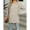 Women's Ribbed Long Sleeve T-Shirt Crew Neck Split Hem Top with Decorative Buttons Casual Top - 4 of 4