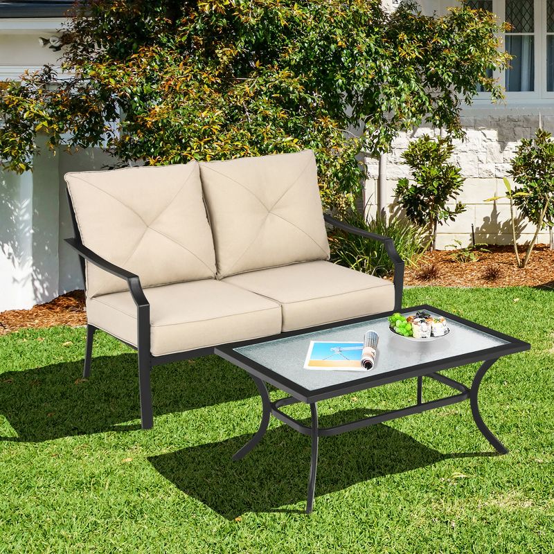 Costway 2 PCS Patio Loveseat with Coffee Table Outdoor Sofa Bench with Cushions, 1 of 11