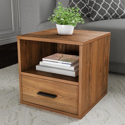 Hastings Home Cube End Table with Drawer, Brown