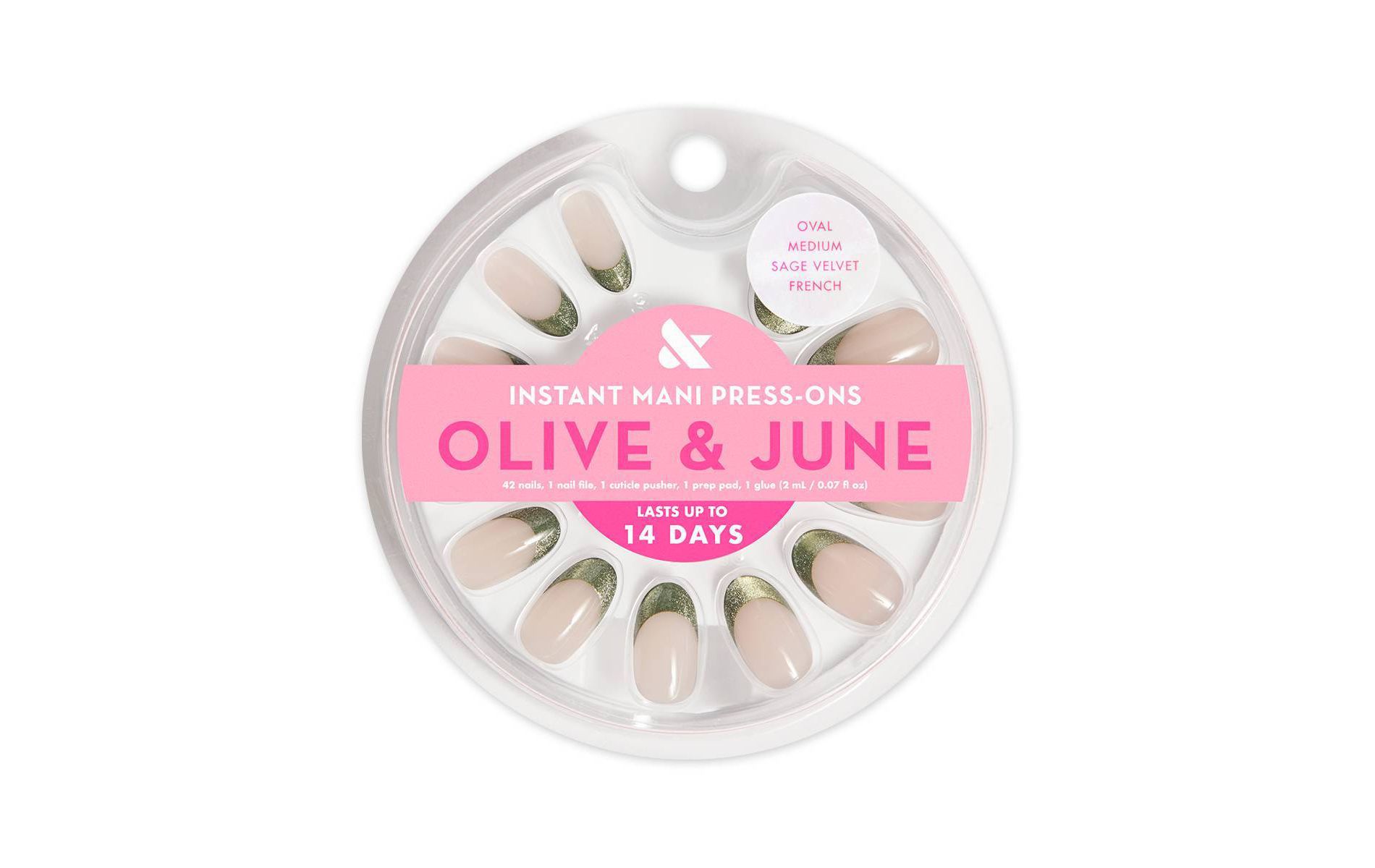 Olive & June Press-On Fake Nails - M Oval - Sage Velvet French - 42ct