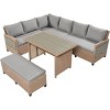5-Piece Patio Furniture Set, L-Shaped Sofa with Dining Table, Extendable Side Tables, Removable Cushion Covers-Coolbibila - 2 of 4