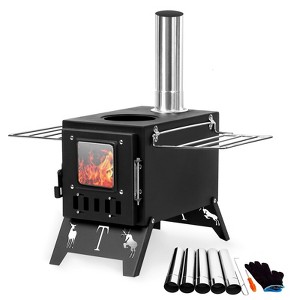 Fortune Candy 1 Set Folding Portable Wood Burning Tent Stove with Cooking Surface, Pipes and Spark Arrestor, for Camping, Hiking, Outdoor Courtyard - 1 of 4
