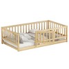 CAVINAS Twin/Full Size Bed Frame with Heightened Fence & Door,Montessori Wood Floor Bed for Kids Room,Bedroom - 4 of 4