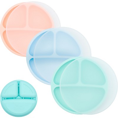 WeeSprout Baby Plates with Lids, Food Grade Silicone Divided Plates for Kids - 3 Pack