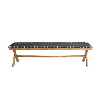 Mallett Outdoor Acacia Wood Bench with Rope Seating - Black/Teak - Christopher Knight Home