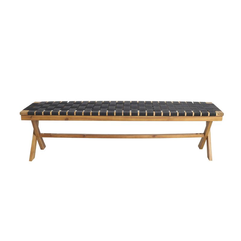 Mallett Outdoor Acacia Wood Bench with Rope Seating - Black/Teak - Christopher Knight Home, 1 of 10