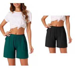cheibear Women's 2 Pack Modal Soft Pajama Bottoms Comfy High Elastic Shorts with Pockets - 1 of 4