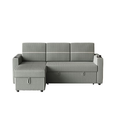 TiramisuBest 85 Inches Corduroy Sofa Bed, Modular Sectional Sofa with Storage, Sideboard Buffet Style Design for Living Room