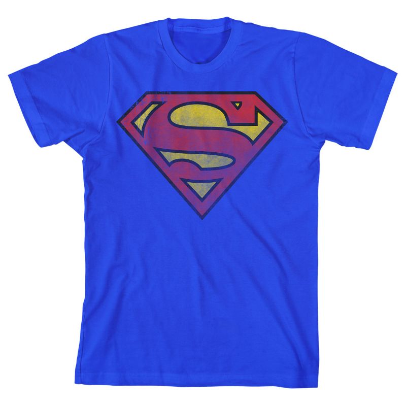 Superman Classic Logo Boy's Royal Blue T-shirt, 1 of 4