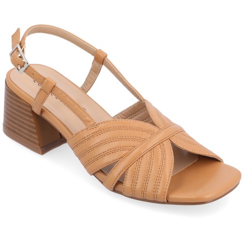 Ladies tan shop block heel sandals