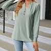 Womens Fall Causal Long Sleeve T-shirt Button Down V Neck Loose Shirt Solid Color Fashion Top Blouse - 4 of 4