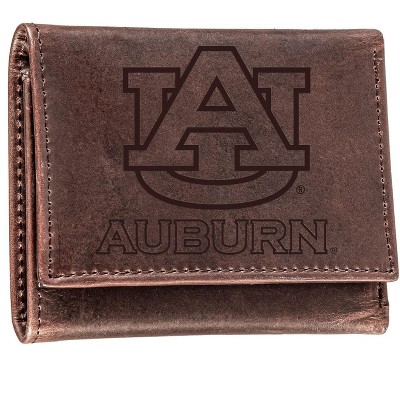 Evergreen NCAA Auburn Tigers Brown Leather Trifold Wallet Officially Licensed with Gift Box