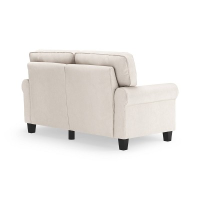 Cream Microfiber Rolled Arm Loveseat with Pillow Back