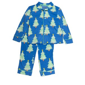 RuffleButts Toddler Gender Neutral Holiday Button Up Pajama Set - 1 of 4