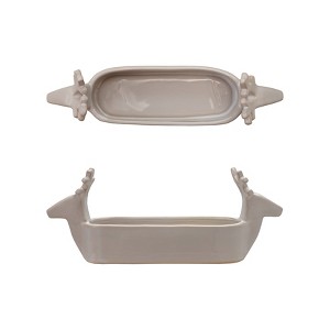 Storied Home Stoneware Cracker Dish with Deer Heads, White - 1 of 2
