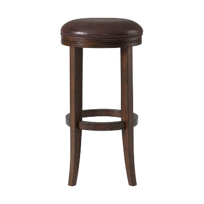Distressed Walnut and Leather Backless Bar Stool, 29 in