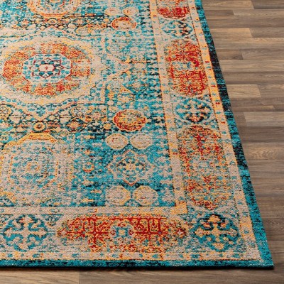 Pesaro Traditional Bright Blue and Red Chenille Area Rug 5' x 7'