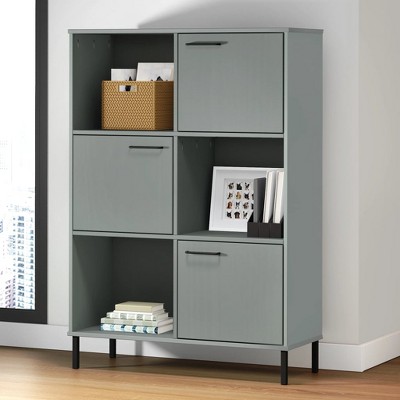 vidaXL Bookcase with Metal Legs Gray 35.4 in.x13.8 in.x50.6 in. Solid Wood OSLO